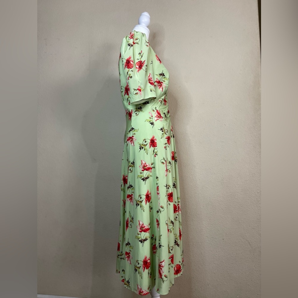 LK BENNETT Gabbi Green And Pink‎ Giant Poppy Print Stretch Silk Fairy Dress - Picture 6 of 16